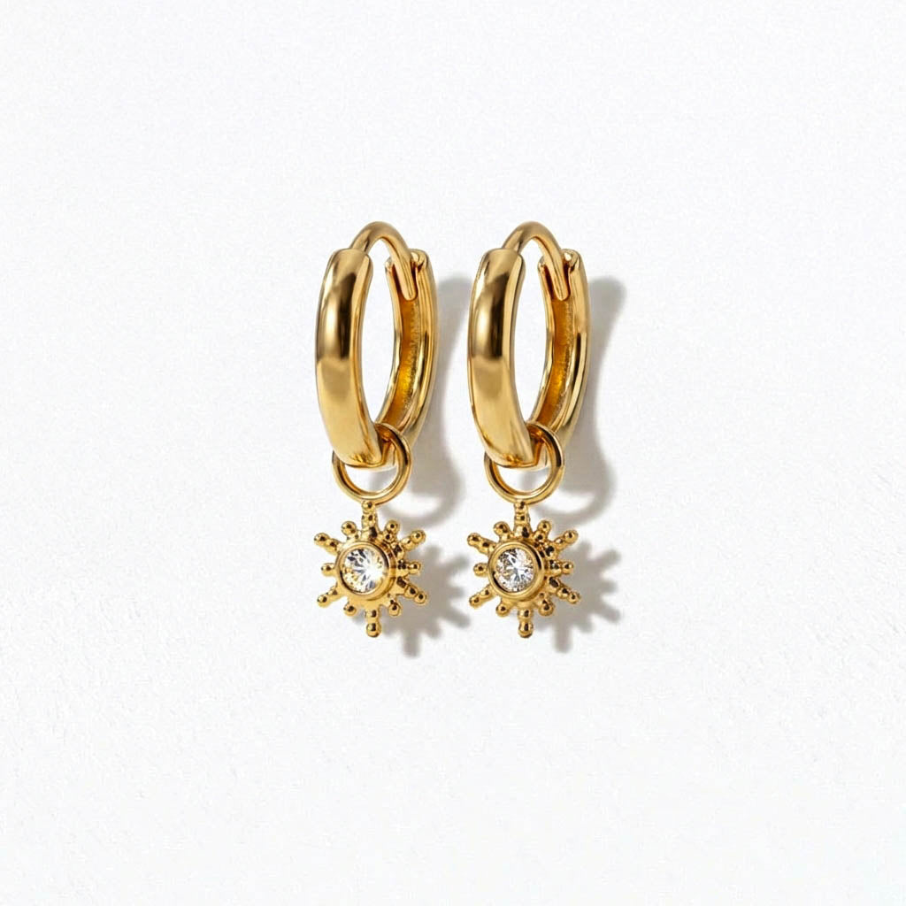 Boucles d'oreilles soleil créoles plaqué or 18K Sun Bellaime