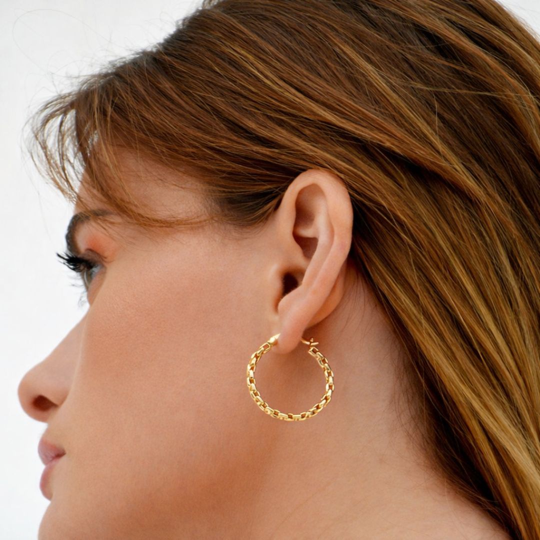 Boucles d'oreilles créoles torsadées plaqué or 18K 3 cm The Fame Bellaime 5