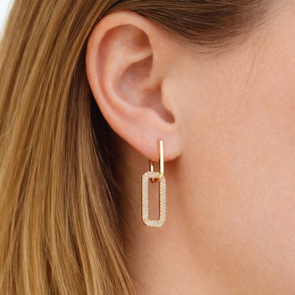 Boucles d'oreilles creole plaqué or 18K zirconium 3 cm Union Bellaime 2