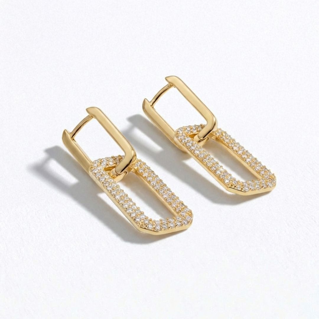 Boucles d'oreilles creole plaqué or 18K zirconium 3 cm Union Bellaime 4