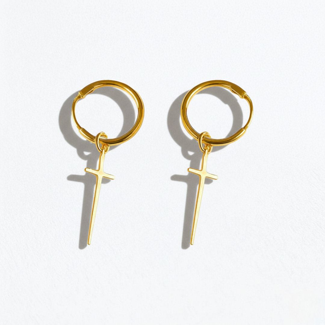 Boucle d'oreille croix femme créole plaqué or 18K zirconium 2 cm Amenum Bellaime