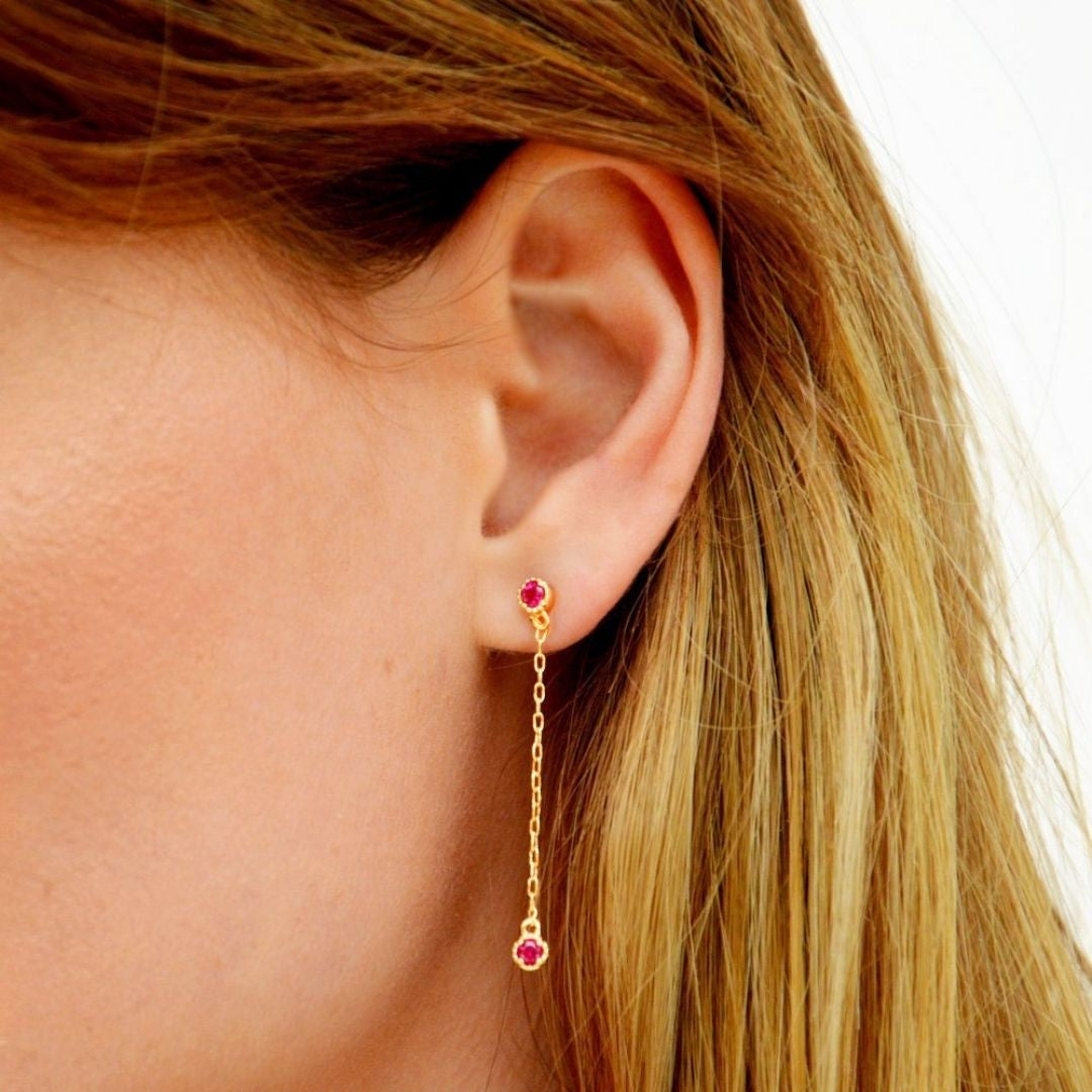 Boucles d'oreilles pendantes rose plaqué or 18K zirconium Pamela Bellaime 2