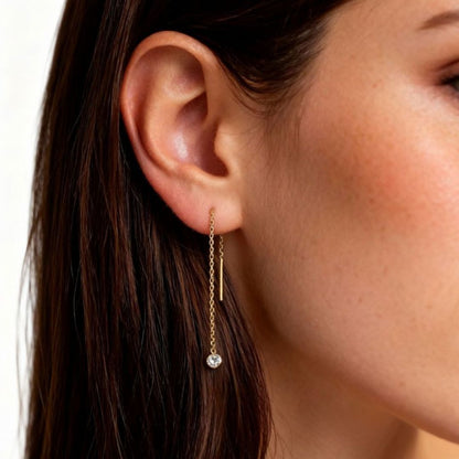 Boucle d'oreille fil plaqué or 18K zirconium The One Bellaime 3