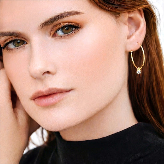 Boucles d'oreilles créoles plaqué or 18K zirconium 3 cm Go Girl Bellaime 2