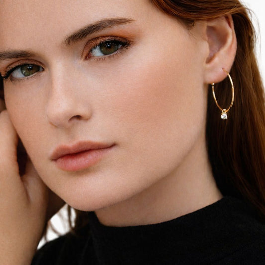 Boucles d'oreilles créoles plaqué or 18K zirconium 3 cm Go Girl Bellaime 2