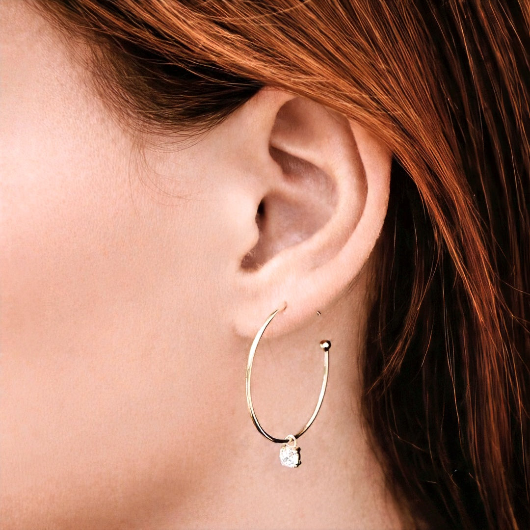 Boucles d'oreilles créoles plaqué or 18K zirconium 3 cm Go Girl Bellaime 3