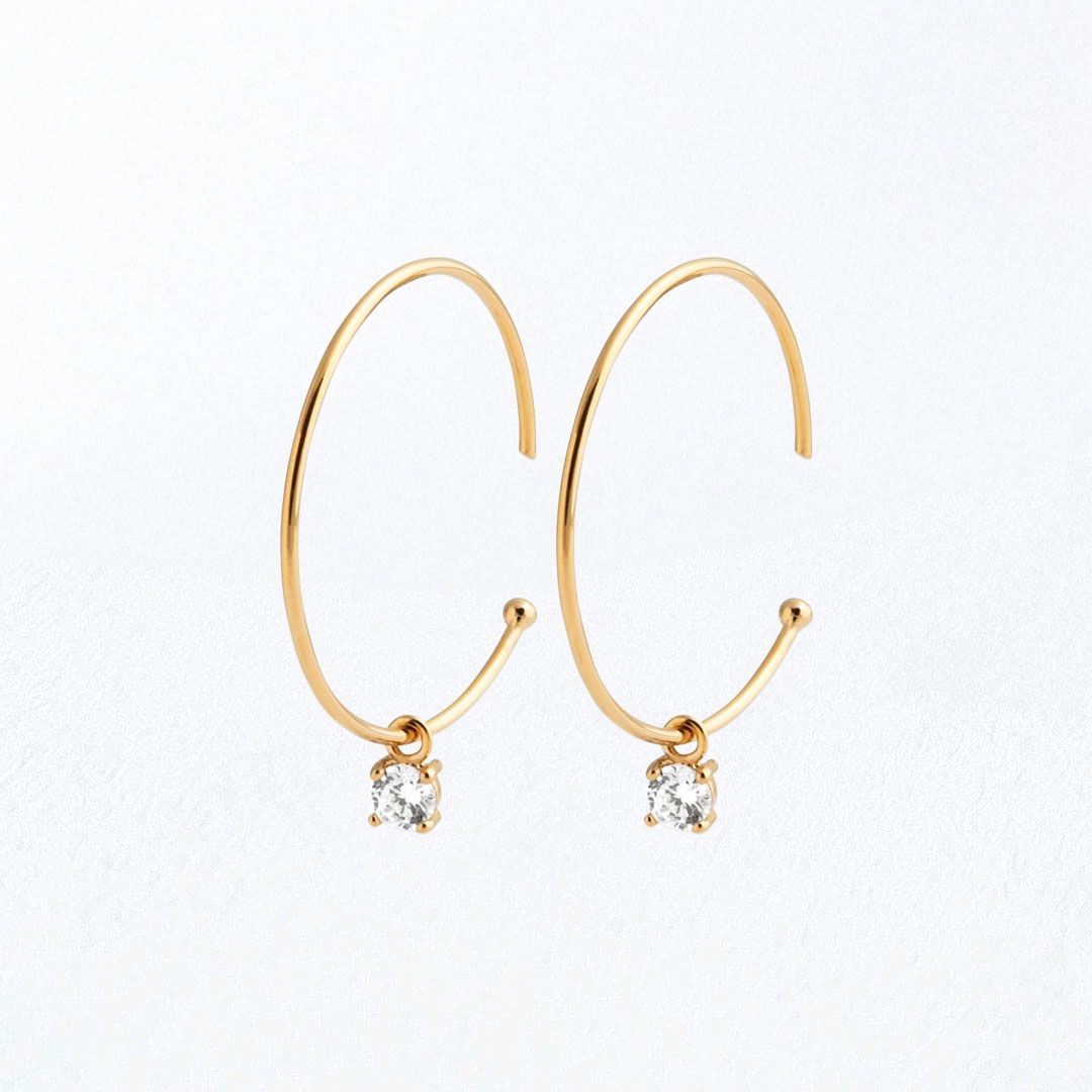 Boucles d'oreilles créoles plaqué or 18K zirconium 3 cm Go Girl Bellaime