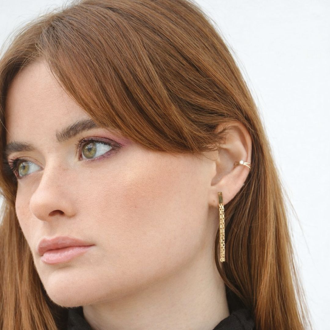 Boucles d'oreilles pendantes plaqué or 18K 5 cm Harvey Bellaime 3