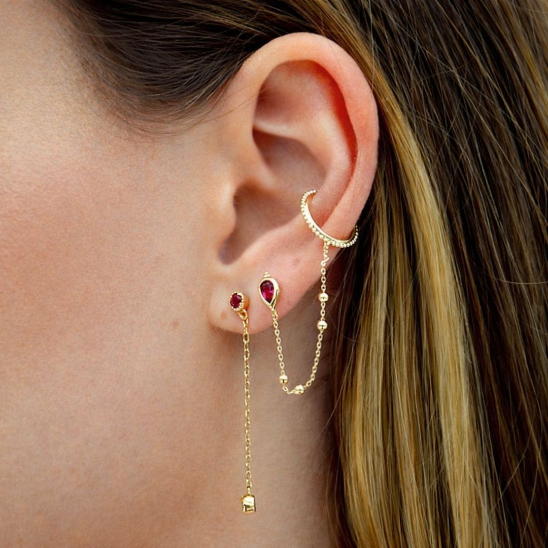 Boucles d'oreilles pendantes rose plaqué or 18K zirconium Pamela Bellaime 4