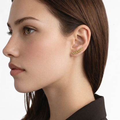 Boucles d'oreilles laurier grimpantes plaqué or 18K Aurea Bellaime 2