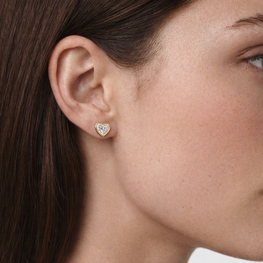 Puces d'Oreilles coeur plaqué or 18K My Love Bellaime 3