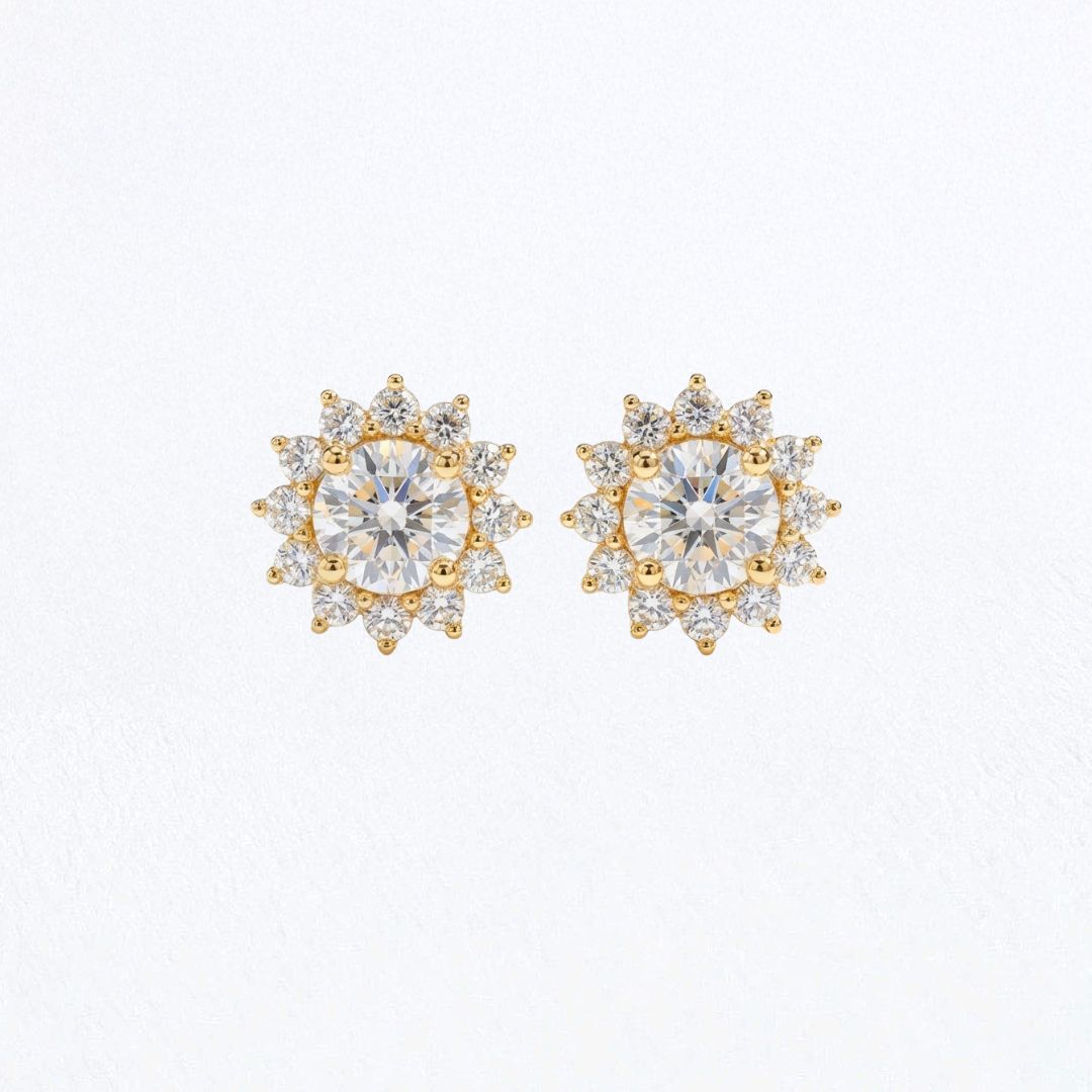 Puces d'Oreilles fleur plaqué or 18K zirconium Flower Stone Bellaime