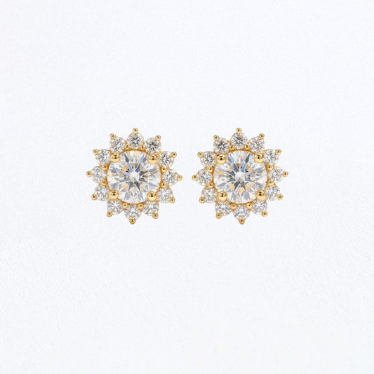 Puces d'Oreilles fleur plaqué or 18K zirconium Flower Stone Bellaime