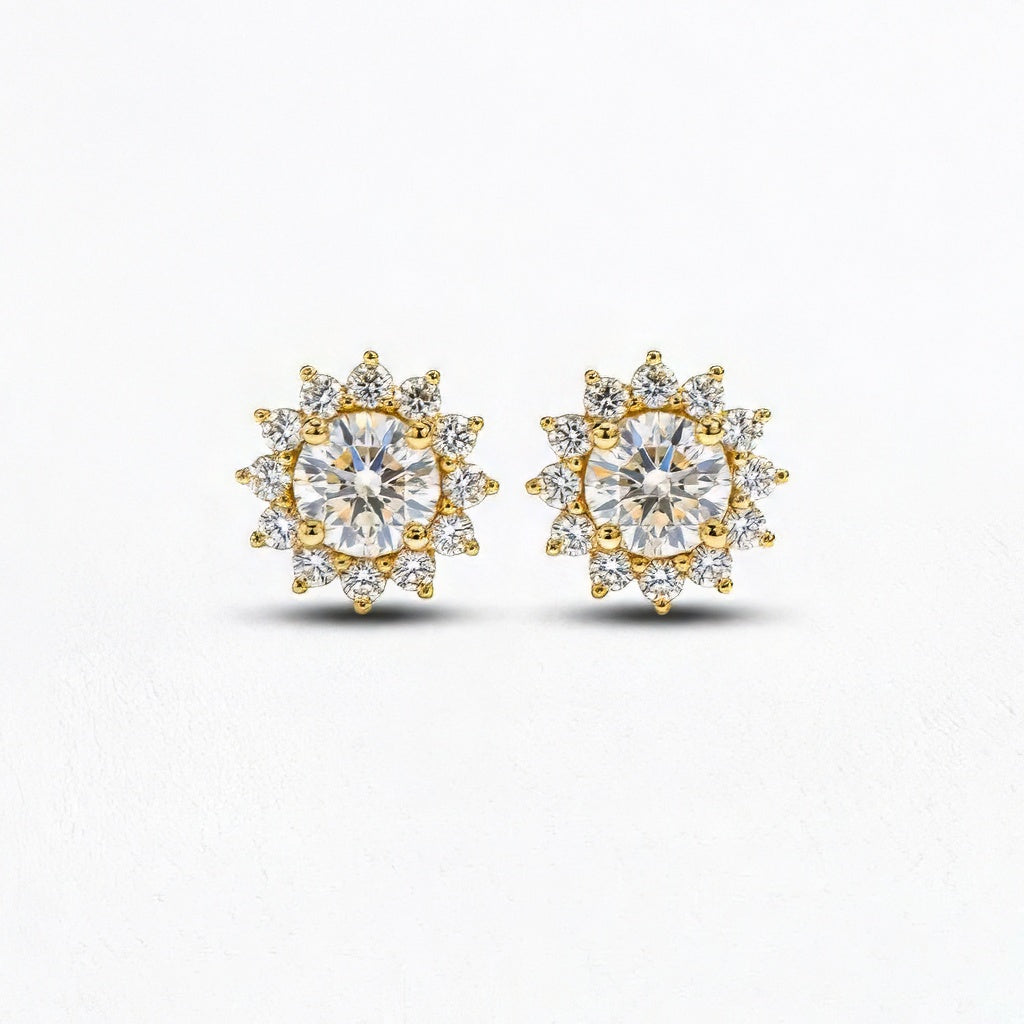 Puces d'Oreilles fleur plaqué or 18K zirconium Flower Stone Bellaime