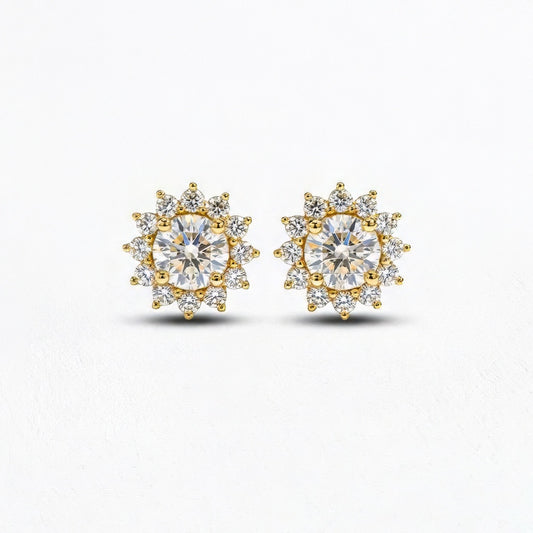 Puces d'Oreilles fleur plaqué or 18K zirconium Flower Stone Bellaime