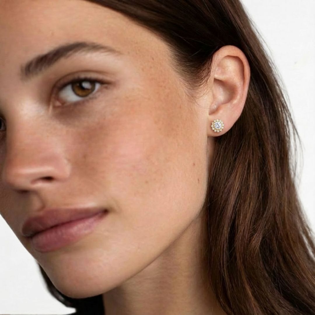 Puces d'Oreilles fleur plaqué or 18K zirconium Flower Stone Bellaime 2