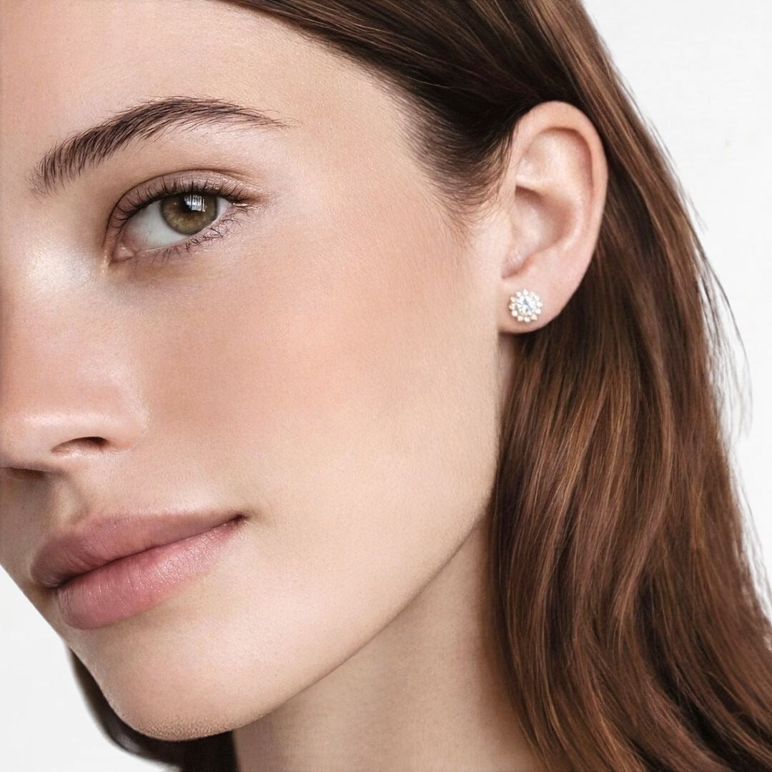 Puces d'Oreilles fleur plaqué or 18K zirconium Flower Stone Bellaime 2