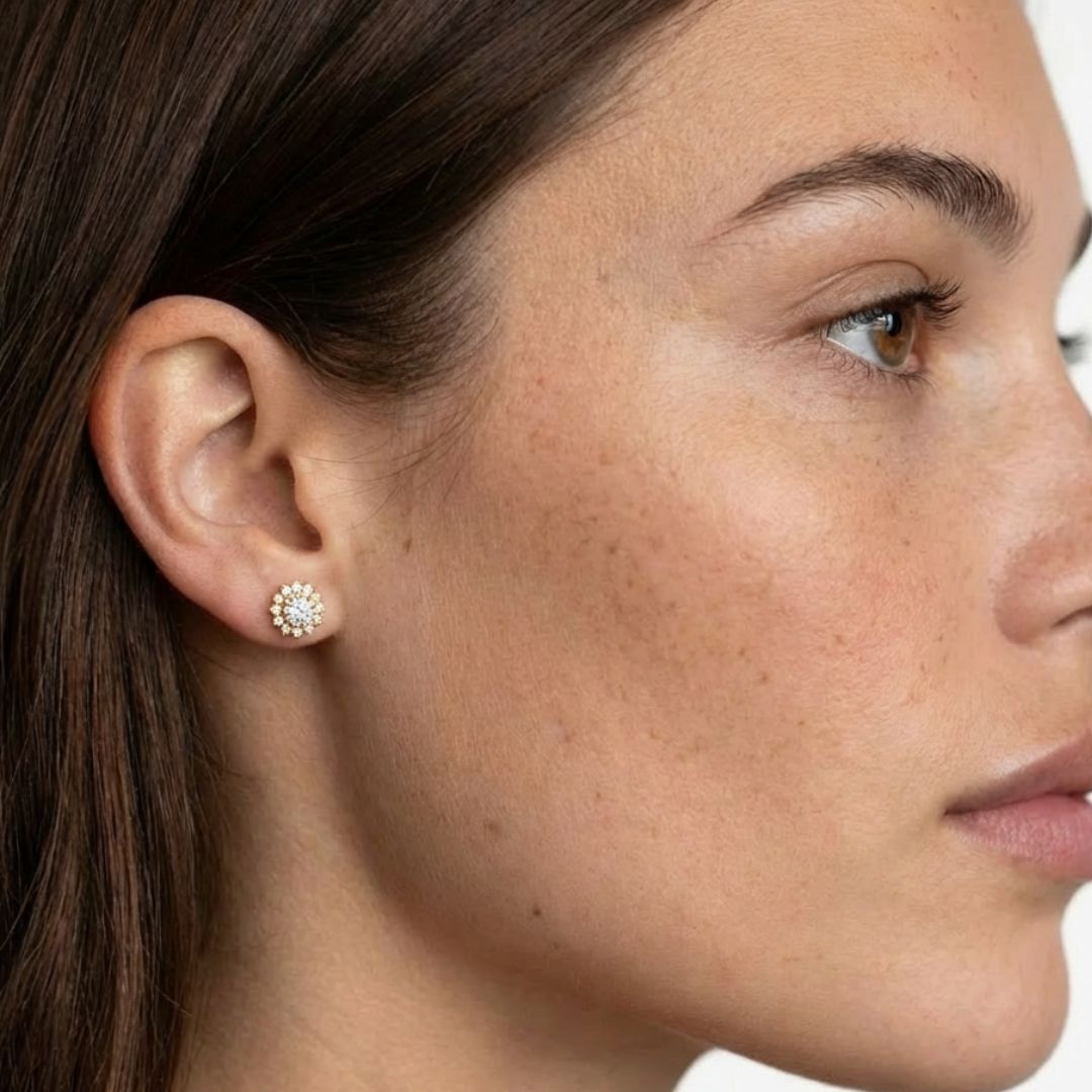 Puces d'Oreilles fleur plaqué or 18K zirconium Flower Stone Bellaime 3