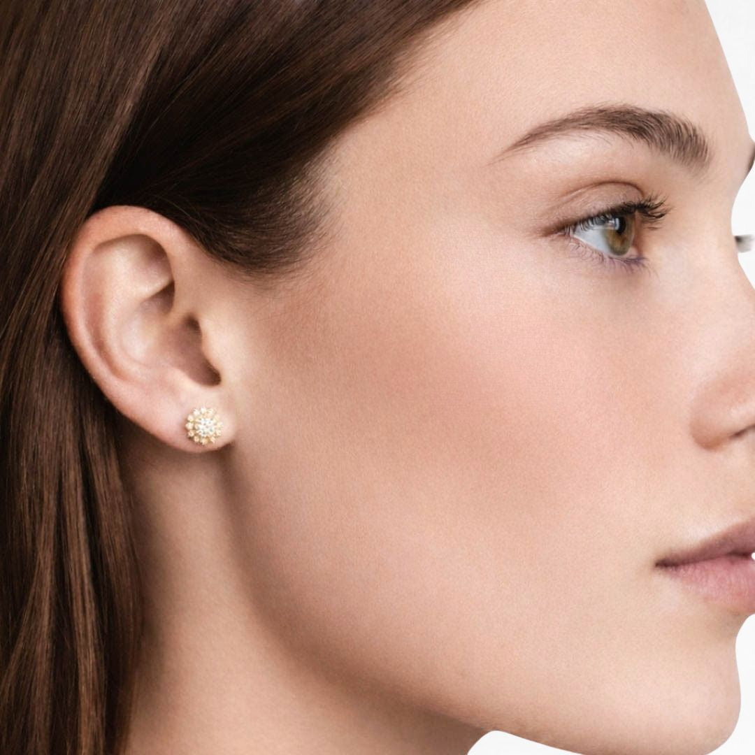 Puces d'Oreilles fleur plaqué or 18K zirconium Flower Stone Bellaime 3