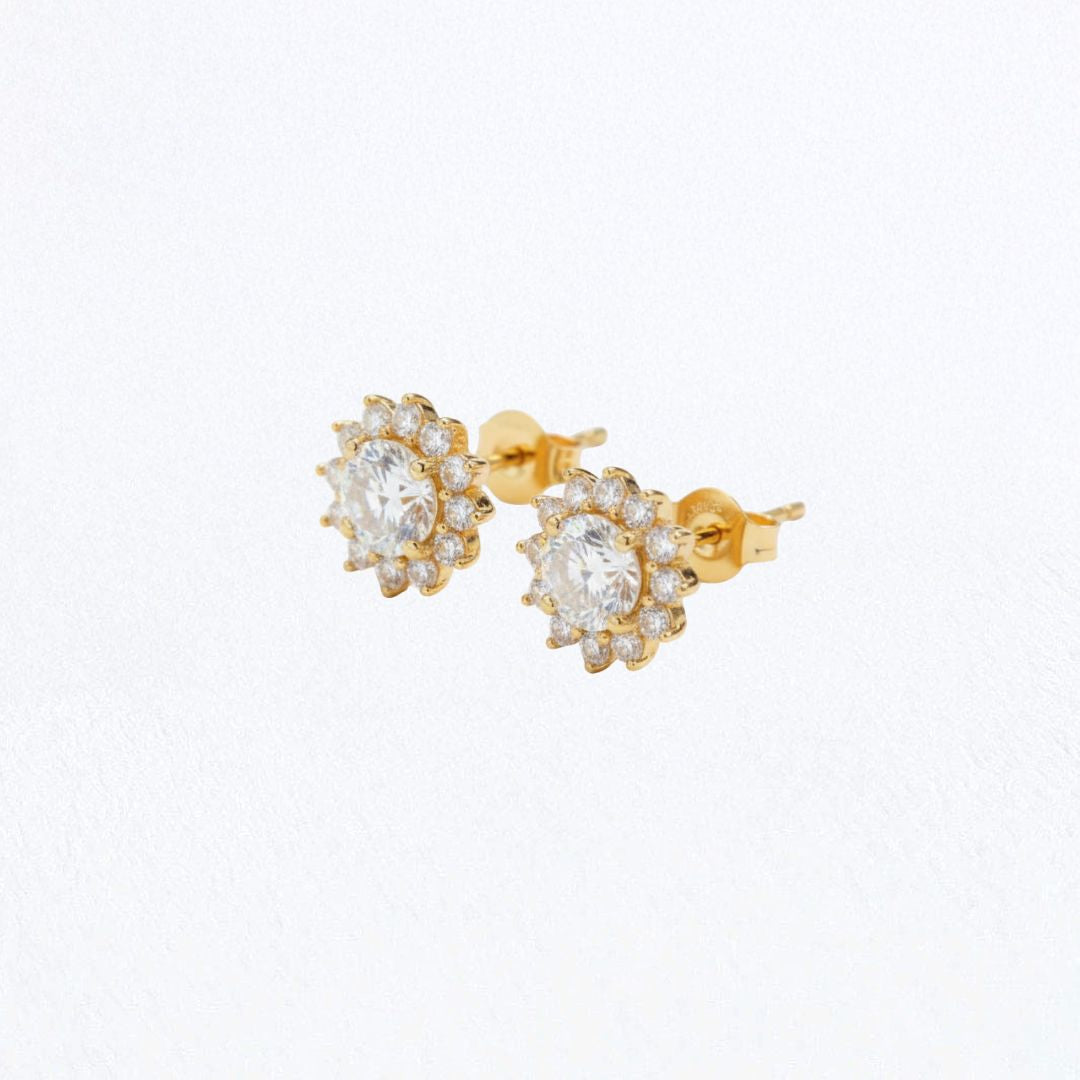 Puces d'Oreilles fleur plaqué or 18K zirconium Flower Stone Bellaime 4