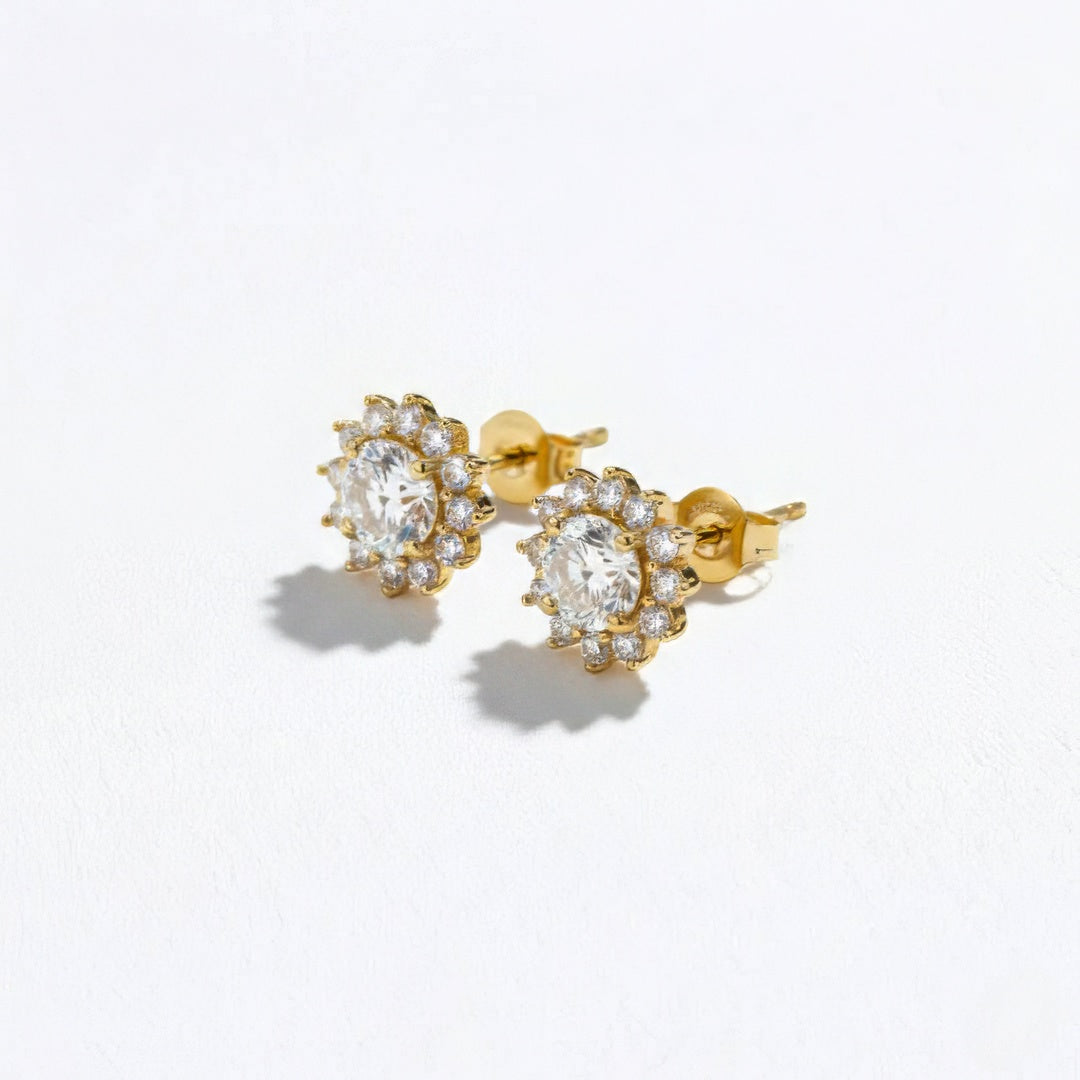 Puces d'Oreilles fleur plaqué or 18K zirconium Flower Stone Bellaime 4