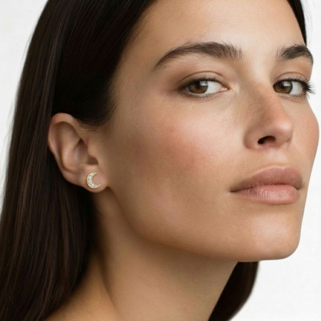 Puces d'Oreilles croissant de lune plaqué or 18K Bellaime 2