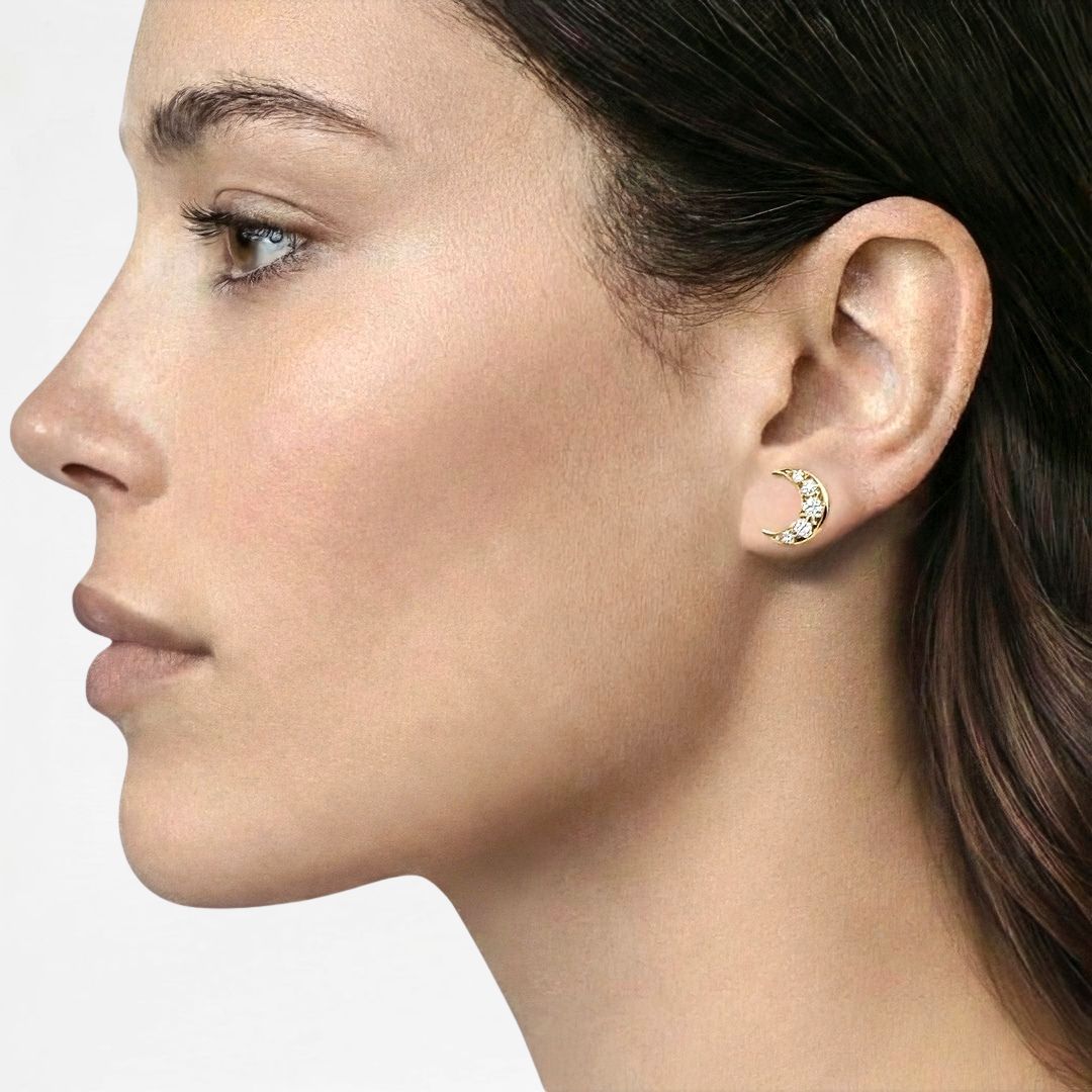 Puces d'Oreilles croissant de lune plaqué or 18K Bellaime 3