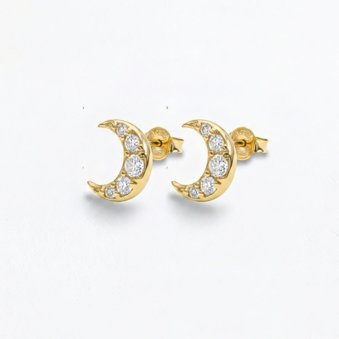 Puces d'Oreilles croissant de lune plaqué or 18K Bellaime 4