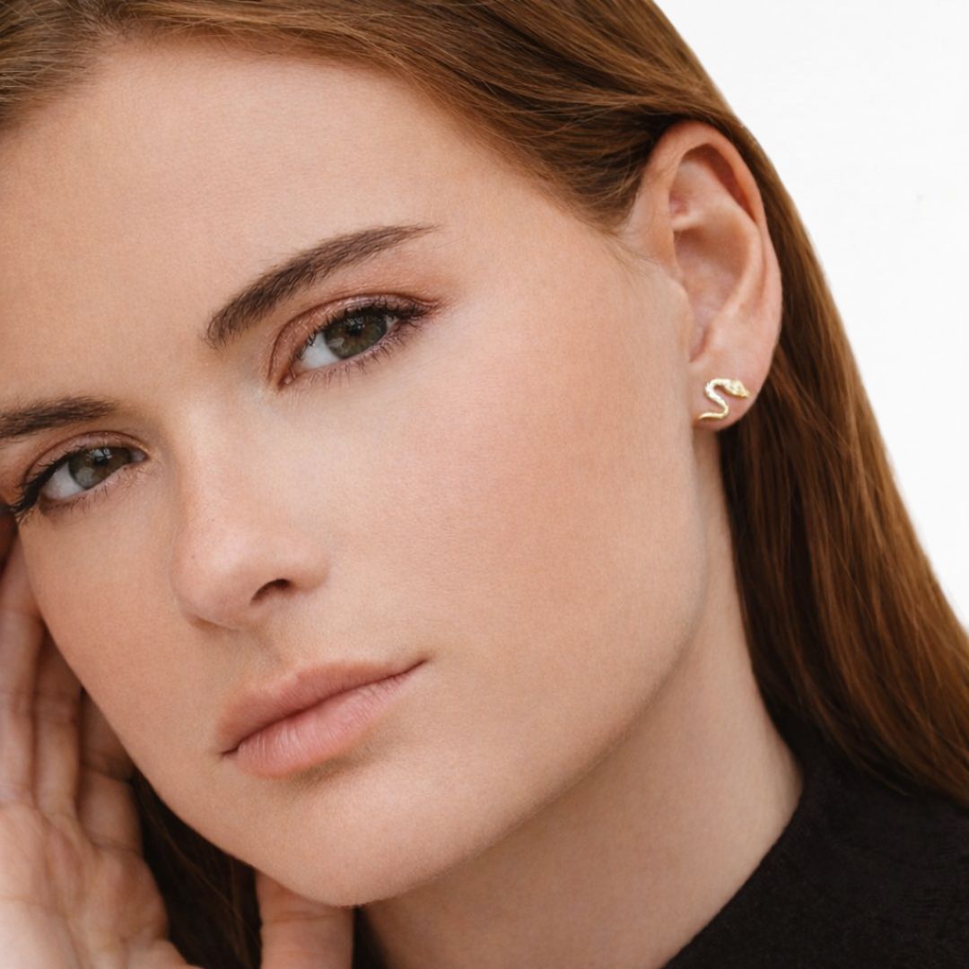 Boucle d'oreille serpent puce plaqué or 18K zirconium Bellaime 2