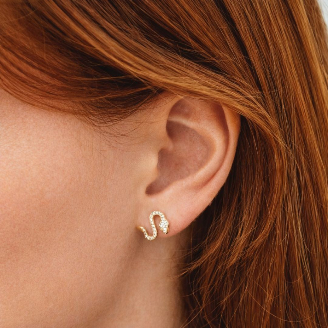 Boucle d'oreille serpent puce plaqué or 18K zirconium Bellaime 3