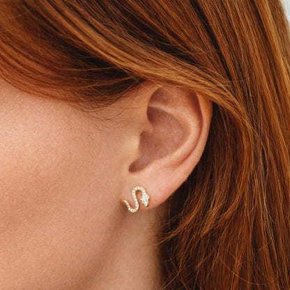 Boucle d'oreille serpent puce plaqué or 18K zirconium Bellaime 3