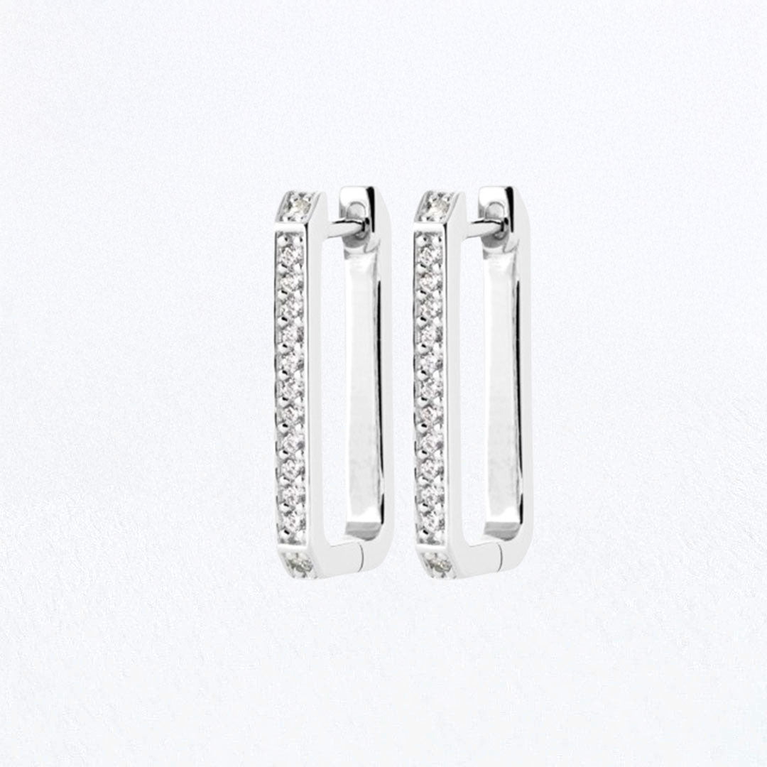 Boucle d'oreille rectangulaire creole argent 925 zirconium 2,3 cm Strike the Pose Bellaime