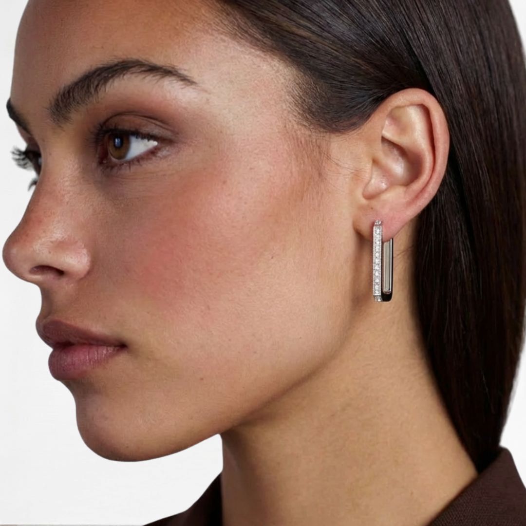 Boucle d'oreille rectangulaire creole argent 925 zirconium 2 cm Strike the Pose Bellaime 3