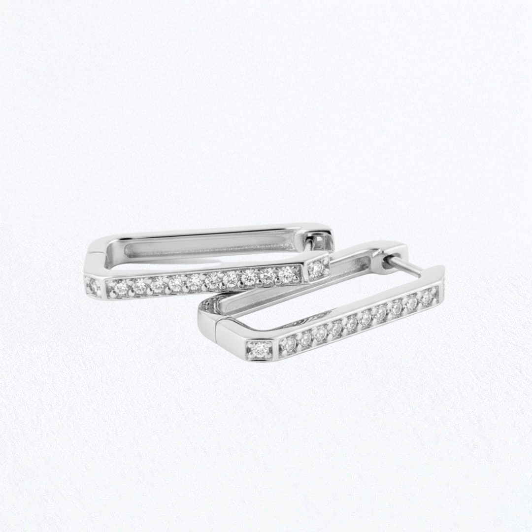 Boucle d'oreille rectangulaire creole argent 925 zirconium 2 cm Strike the Pose Bellaime 5