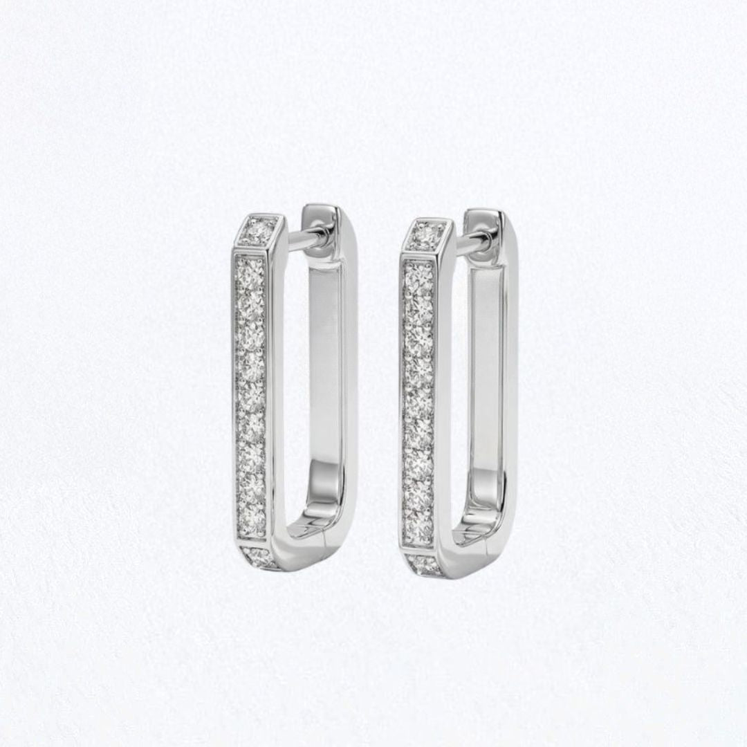 Boucle d'oreille rectangulaire creole argent 925 zirconium 2 cm Strike the Pose Bellaime