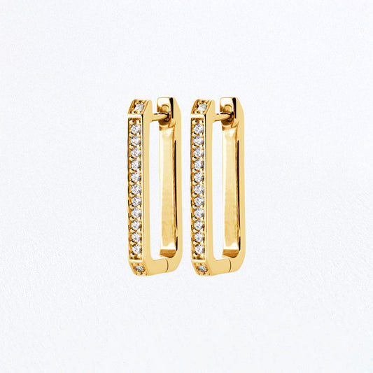 Boucle d'oreille rectangulaire creole plaqué or 18K zirconium 2,3 cm Strike the Pose Bellaime