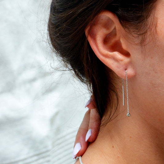 Boucle d'oreille fil argent 925 zirconium The One Bellaime
