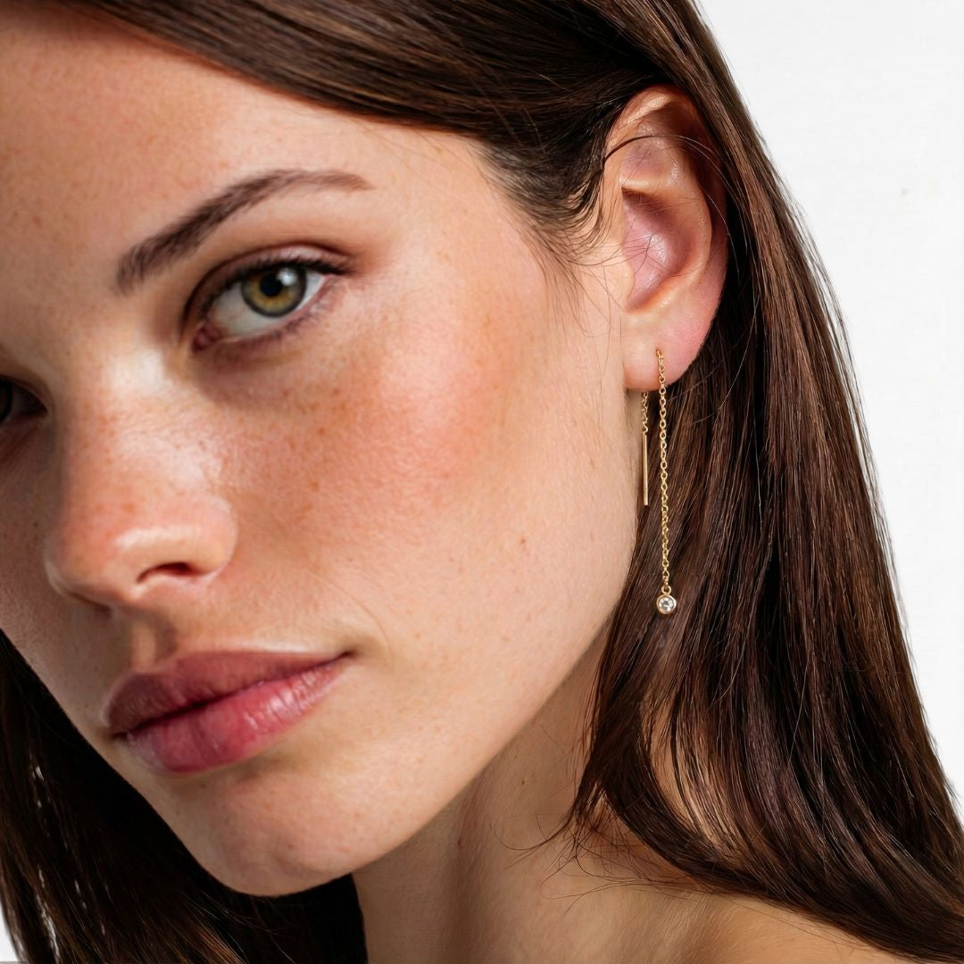 Boucle d'oreille fil plaqué or 18K zirconium The One Bellaime 2