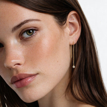 Boucle d'oreille fil plaqué or 18K zirconium The One Bellaime 2