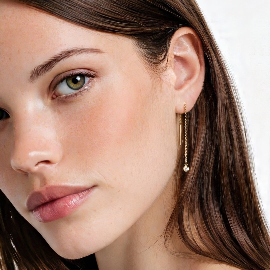 Boucle d'oreille fil plaqué or 18K zirconium The One Bellaime 2