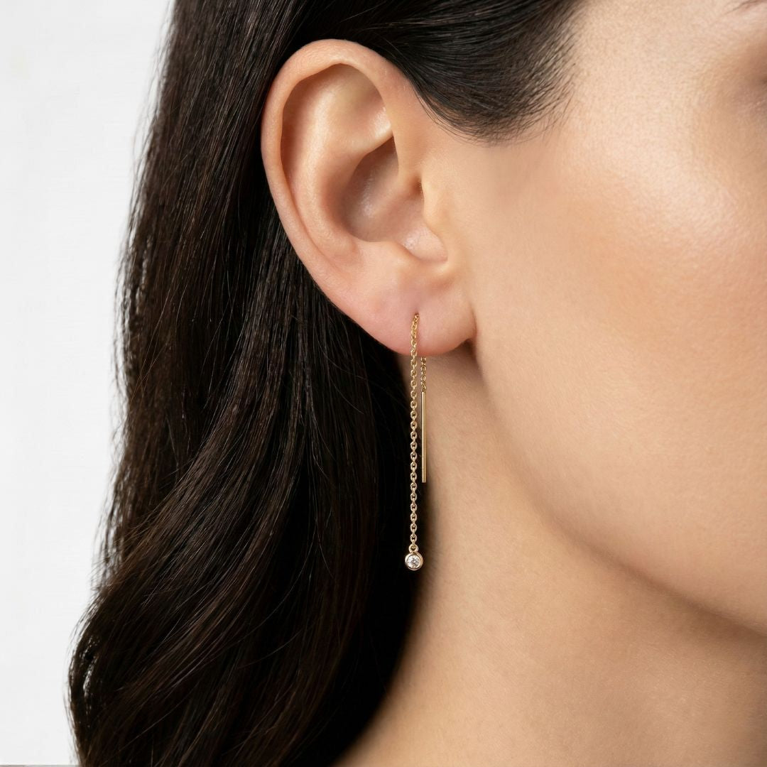 Boucle d'oreille fil plaqué or 18K zirconium The One Bellaime 3