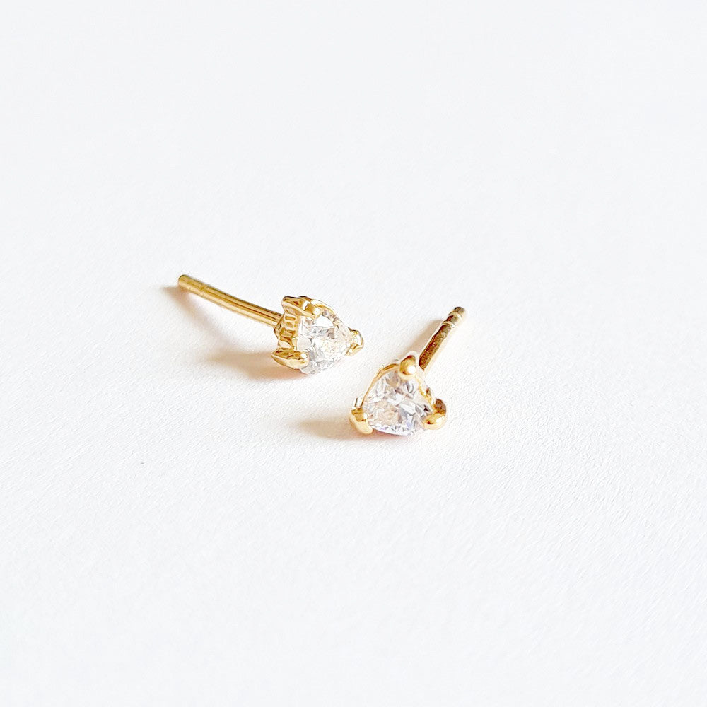 Boucle d'oreille coeur puce plaqué or 18K zirconium Heart of Glass Bellaime 6