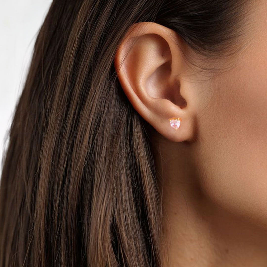 Puces d'oreilles  coeur rose plaqué or 18K Heart of Glass Bellaime 2