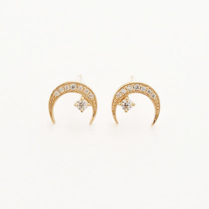 Boucle d'oreille lune plaqué or 18K zirconium Midnight Bellaime 5