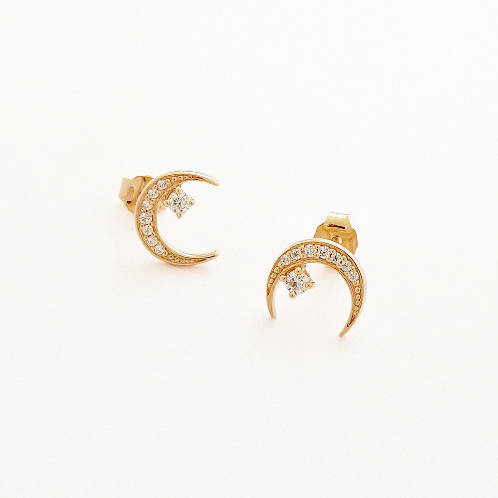 Boucle d'oreille lune plaqué or 18K zirconium Midnight Bellaime 3