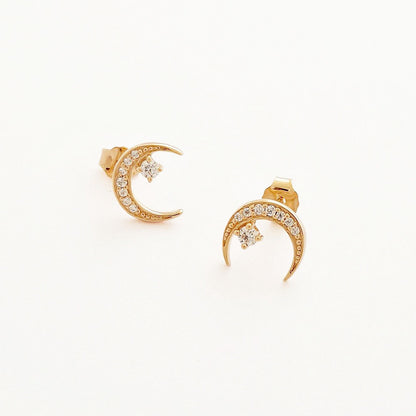 Boucle d'oreille lune plaqué or 18K zirconium Midnight Bellaime 3