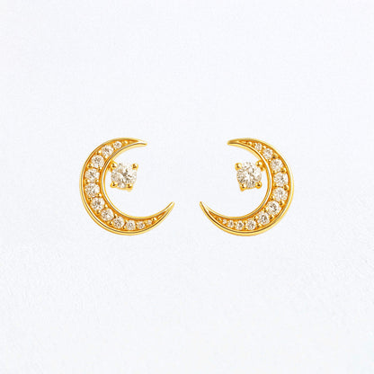 Boucle d'oreille lune plaqué or 18K zirconium Midnight Bellaime