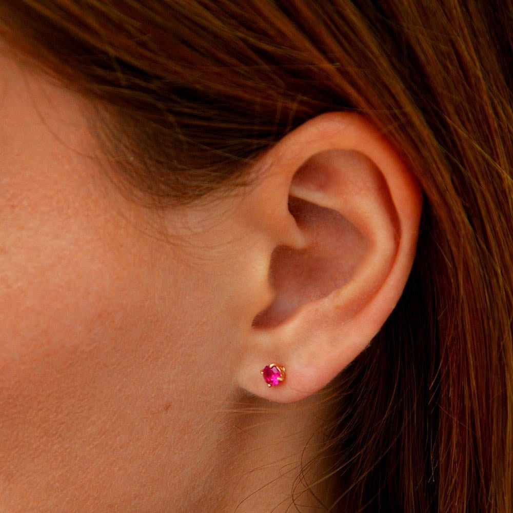 Boucle d'oreille rose puce plaqué or 18K zirconium Pink Mania Bellaime 2