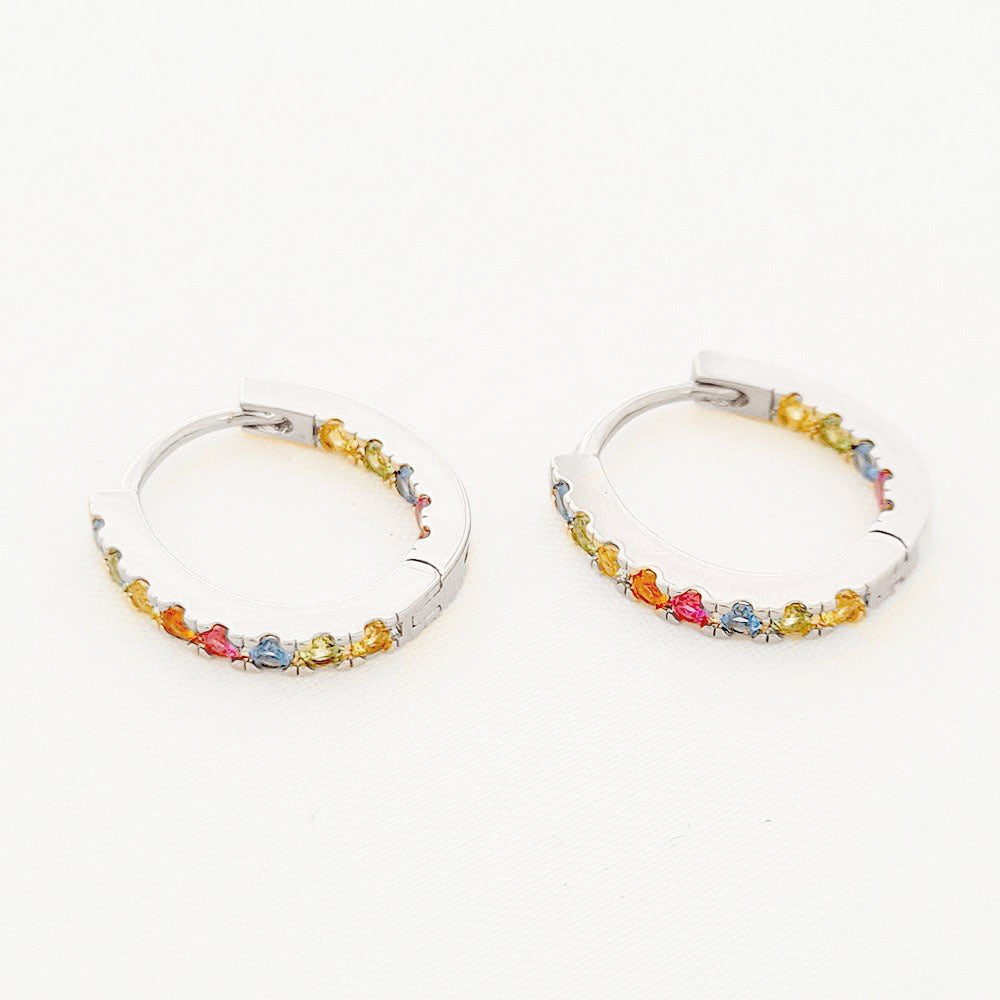 Boucles d'oreilles créoles colorées argent 925 zirconium 1,5 cm Rainbow Loop Bellaime 3