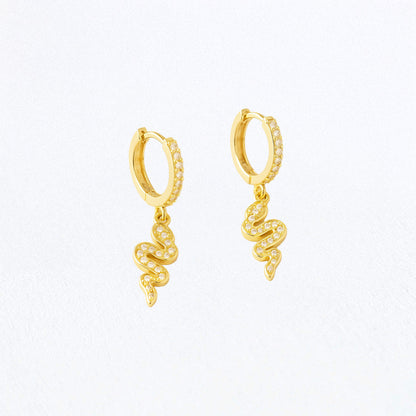 Boucle d'oreille serpent créole plaqué or 18K zirconium 2 cm Bellaime 3
